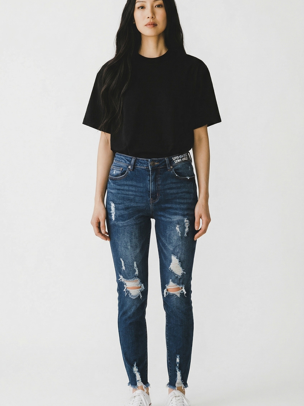 Dark Blue Distressed Women's Skinny Jeans